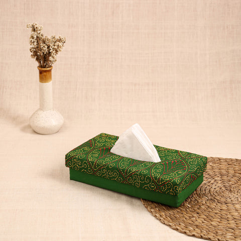 Green - handcrafted bengal kantha work tissue box 03