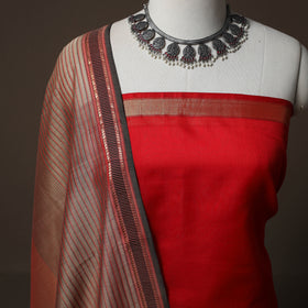 Red - 2pc Handloom Maheshwari Silk Unstitched Dress Material Kurta Set 25