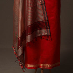 Red - 2pc Handloom Maheshwari Silk Unstitched Dress Material Kurta Set 25