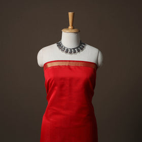 Red - 2pc Handloom Maheshwari Silk Unstitched Dress Material Kurta Set 25