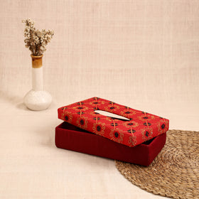 Red - handcrafted bengal kantha work tissue box 05