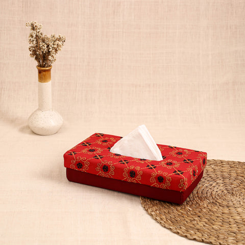 Red - handcrafted bengal kantha work tissue box 05