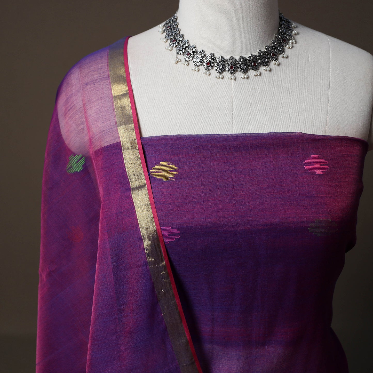 Handwoven Phulia Jamdani Muslin Silk 2pc Unstitched Dress Material Kurta Set 68