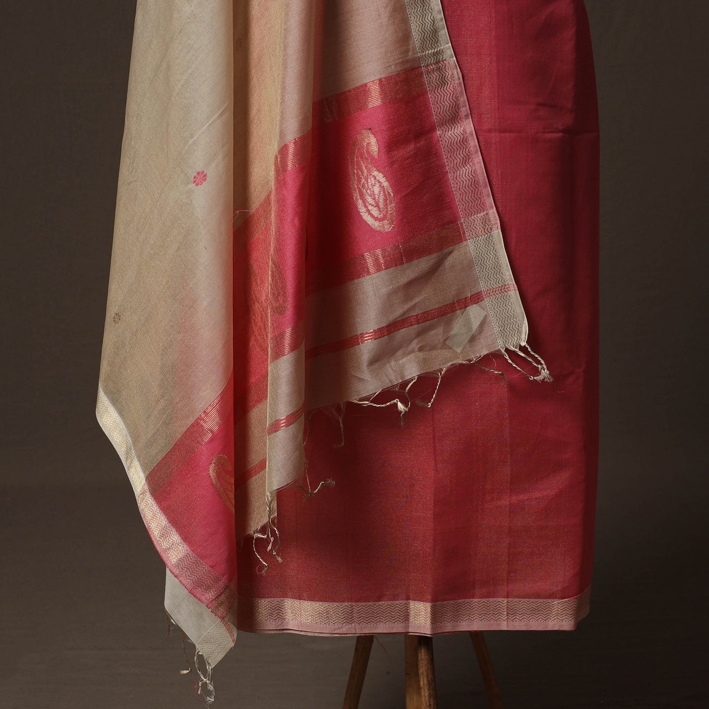 Pink - 2pc Handloom Maheshwari Silk Unstitched Dress Material Kurta Set with Zari Border 26
