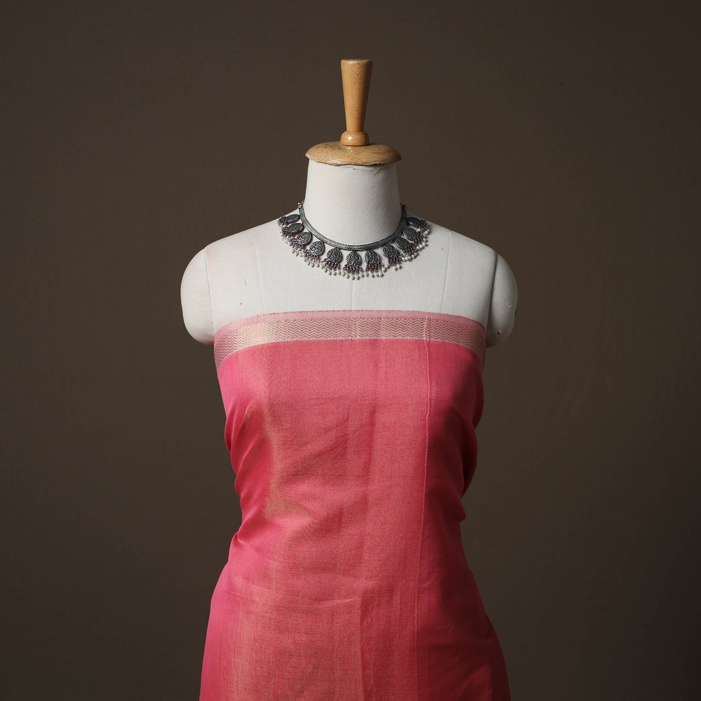 Pink - 2pc Handloom Maheshwari Silk Unstitched Dress Material Kurta Set with Zari Border 26
