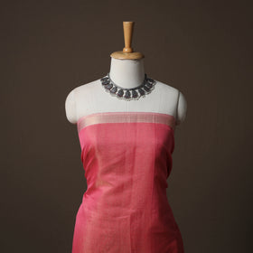 Pink - 2pc Handloom Maheshwari Silk Unstitched Dress Material Kurta Set with Zari Border 26