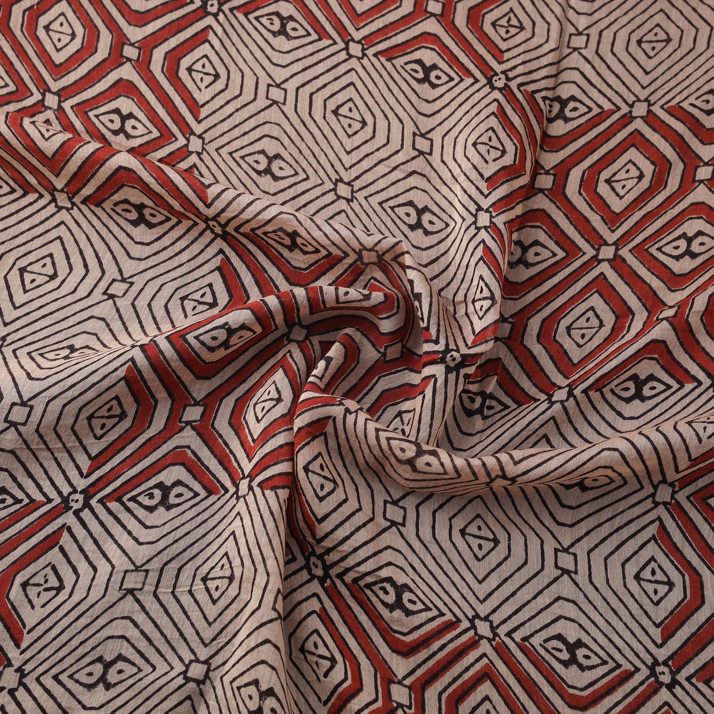 Ajrakh Hand Block Prints Pure Handloom Chanderi Silk Fabric of Kutch 01