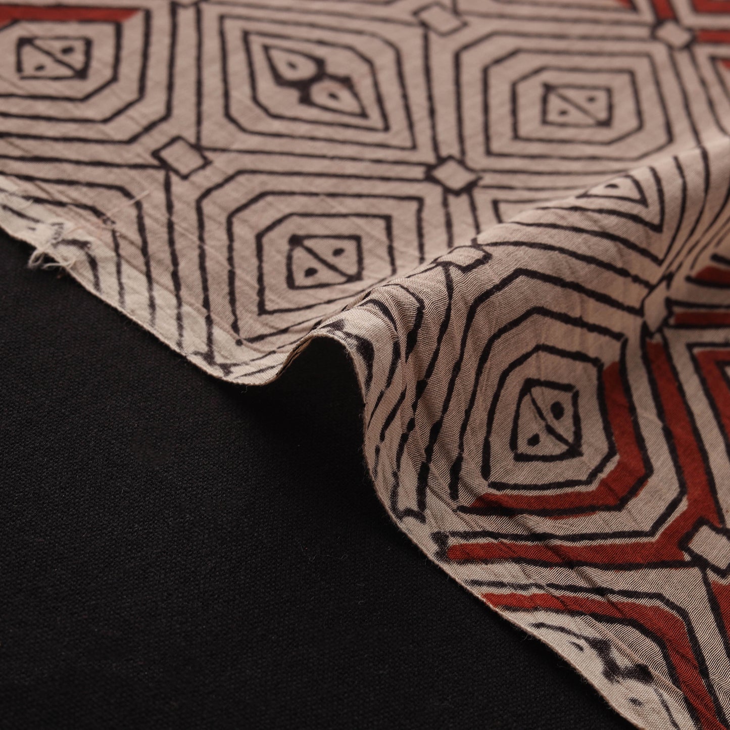 Ajrakh Hand Block Prints Pure Handloom Chanderi Silk Fabric of Kutch 01