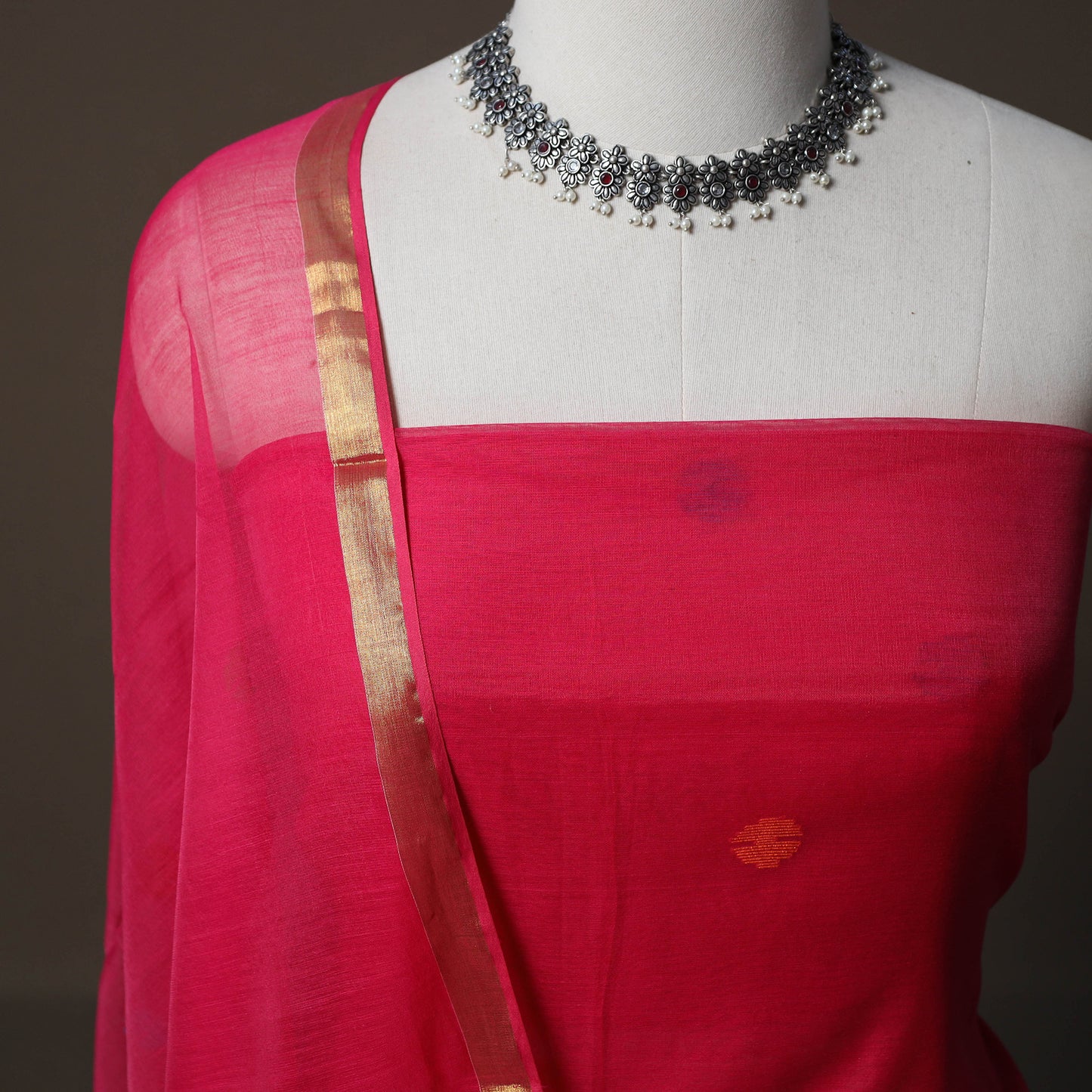 Handwoven Phulia Jamdani Muslin Silk 2pc Unstitched Dress Material Kurta Set 69