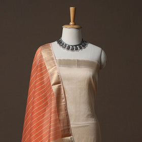 Peach - 2pc Handloom Maheshwari Silk Unstitched Dress Material Kurta Set with Zari Border 27