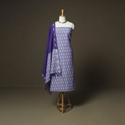 Purple - Pochampally Ikat Weave 3pc Cotton Unstitched Dress Material Suit Set 36