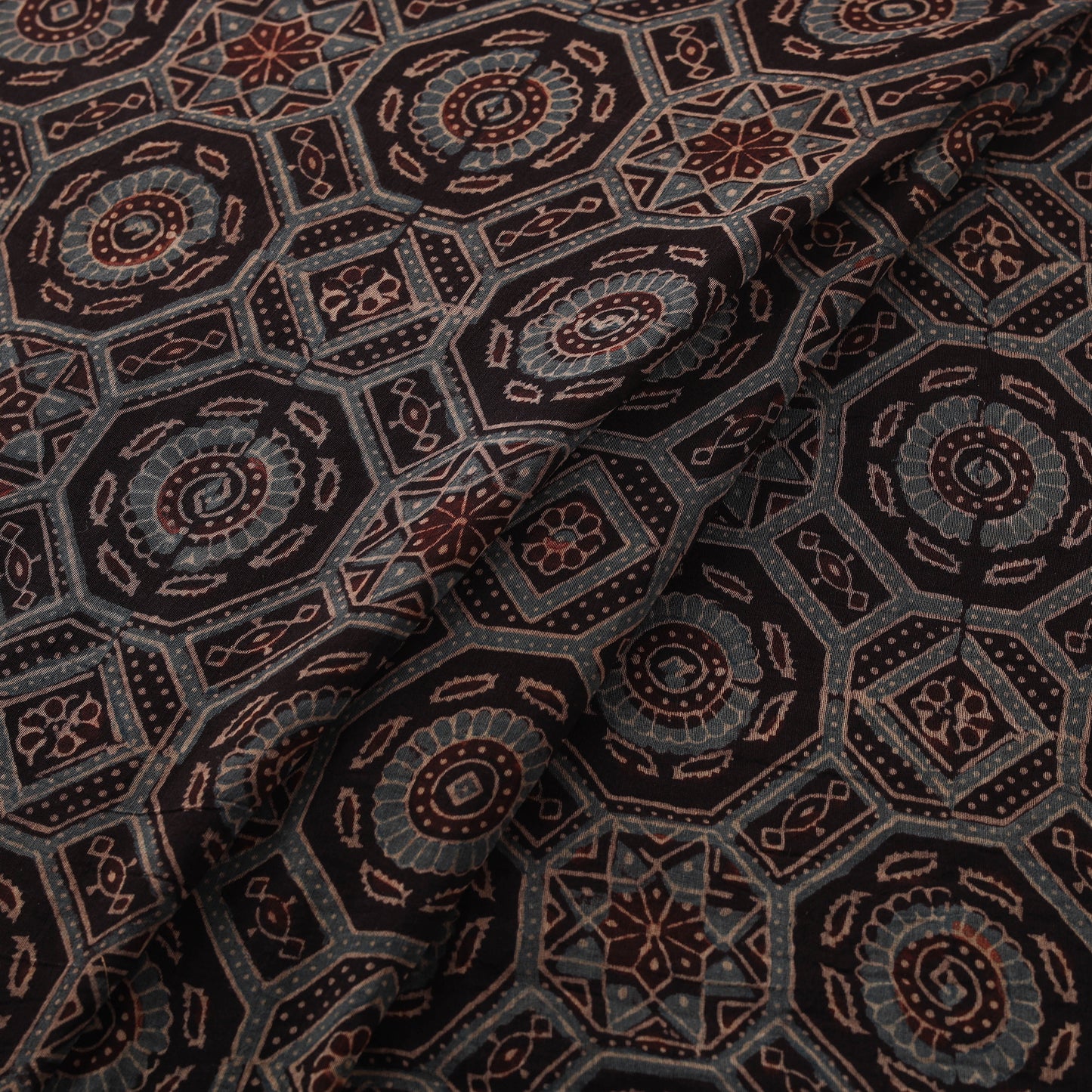 Ajrakh Hand Block Prints Pure Handloom Chanderi Silk Fabric of Kutch 03