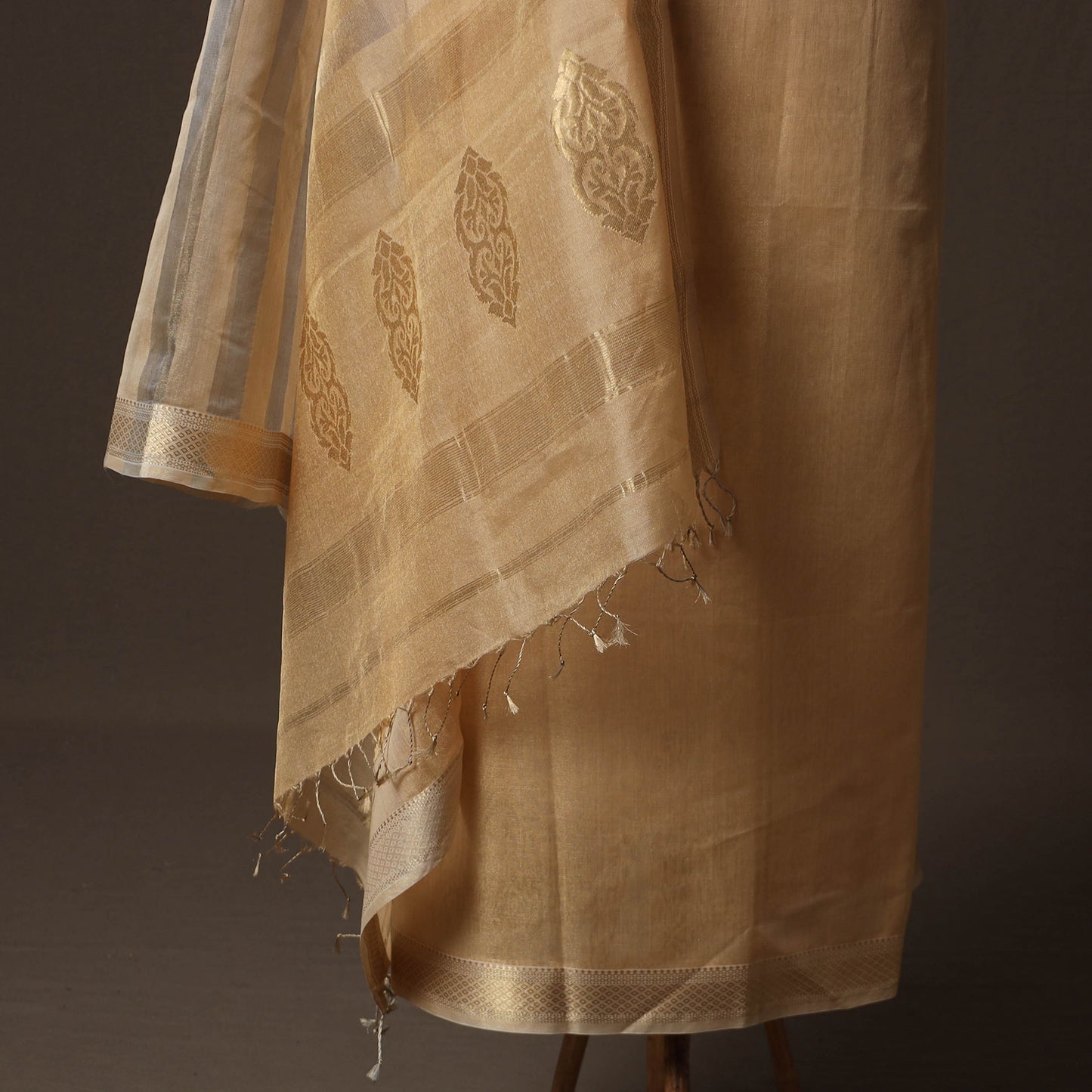 Brown - 2pc Handloom Tissue Zari Maheshwari Silk Unstitched Dress Material Kurta Set 28