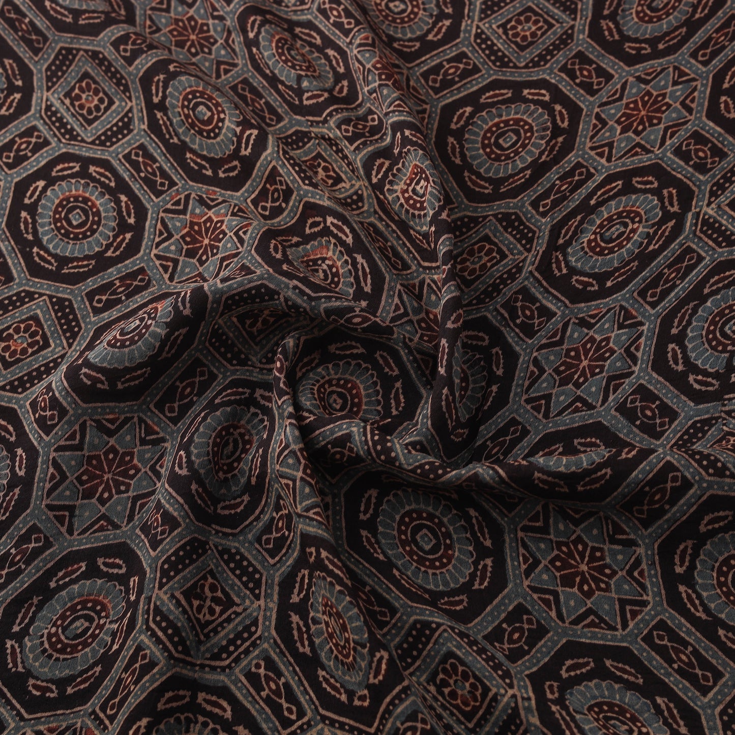 Ajrakh Hand Block Prints Pure Handloom Chanderi Silk Fabric of Kutch 03
