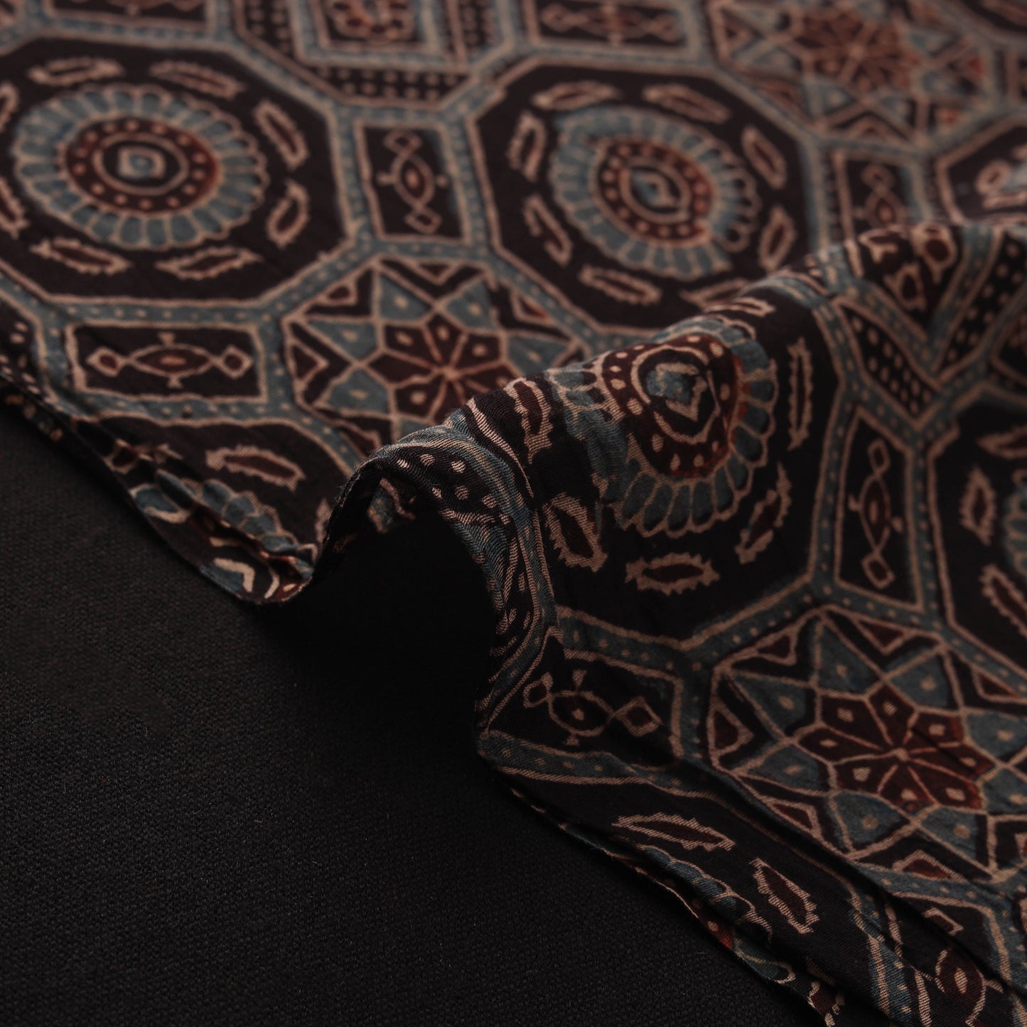 Ajrakh Hand Block Prints Pure Handloom Chanderi Silk Fabric of Kutch 03