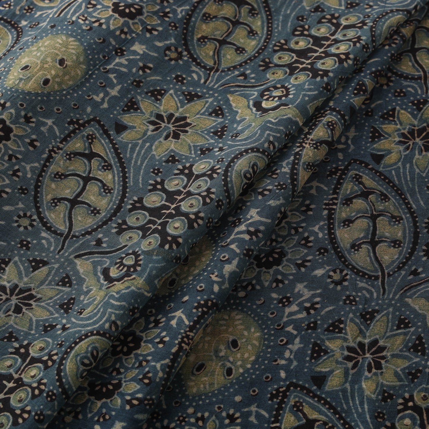 Ajrakh Hand Block Prints Pure Handloom Chanderi Silk Fabric of Kutch 04