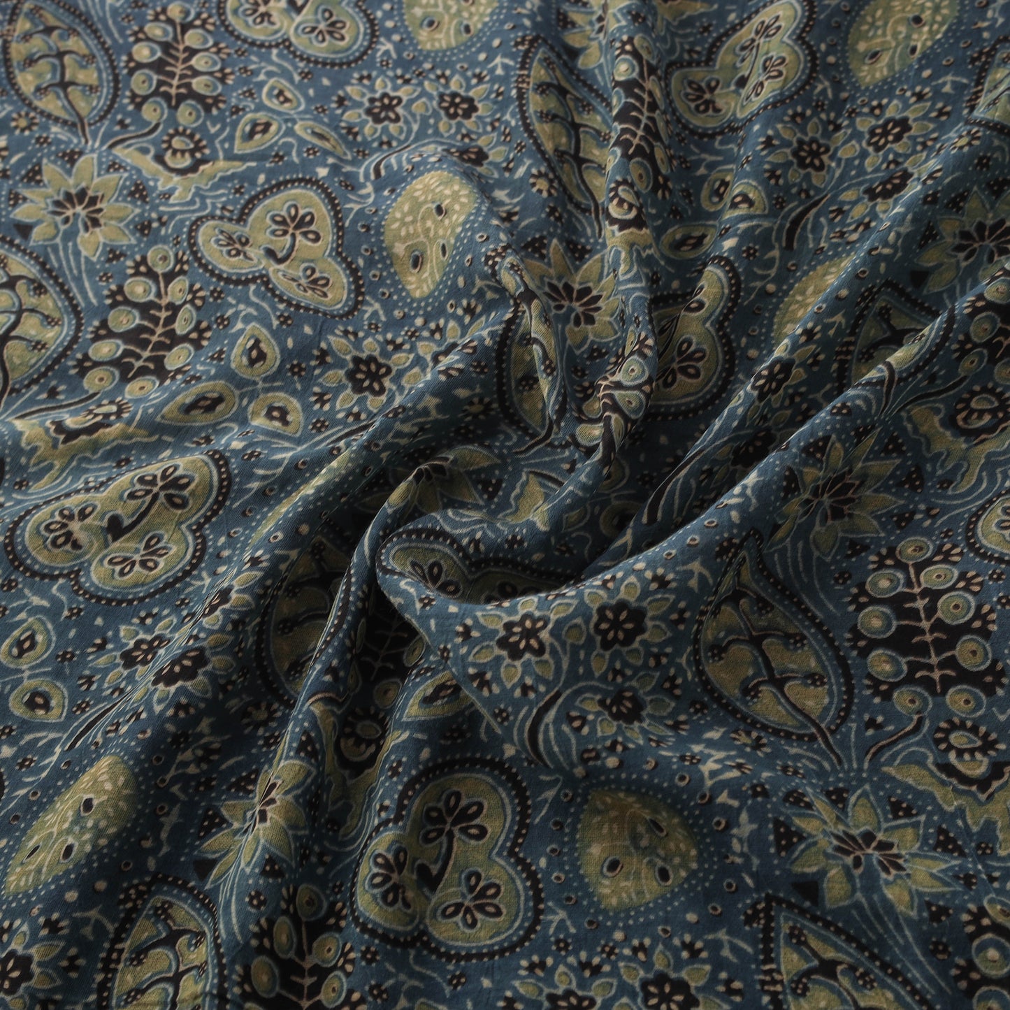 Ajrakh Hand Block Prints Pure Handloom Chanderi Silk Fabric of Kutch 04