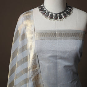 Grey - 2pc Handloom Tissue Zari Maheshwari Silk Unstitched Dress Material Kurta Set 29