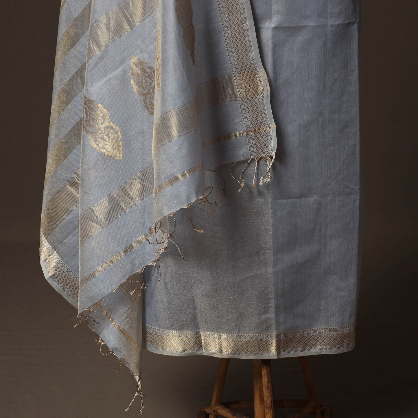 Grey - 2pc Handloom Tissue Zari Maheshwari Silk Unstitched Dress Material Kurta Set 29