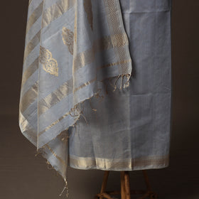Grey - 2pc Handloom Tissue Zari Maheshwari Silk Unstitched Dress Material Kurta Set 29