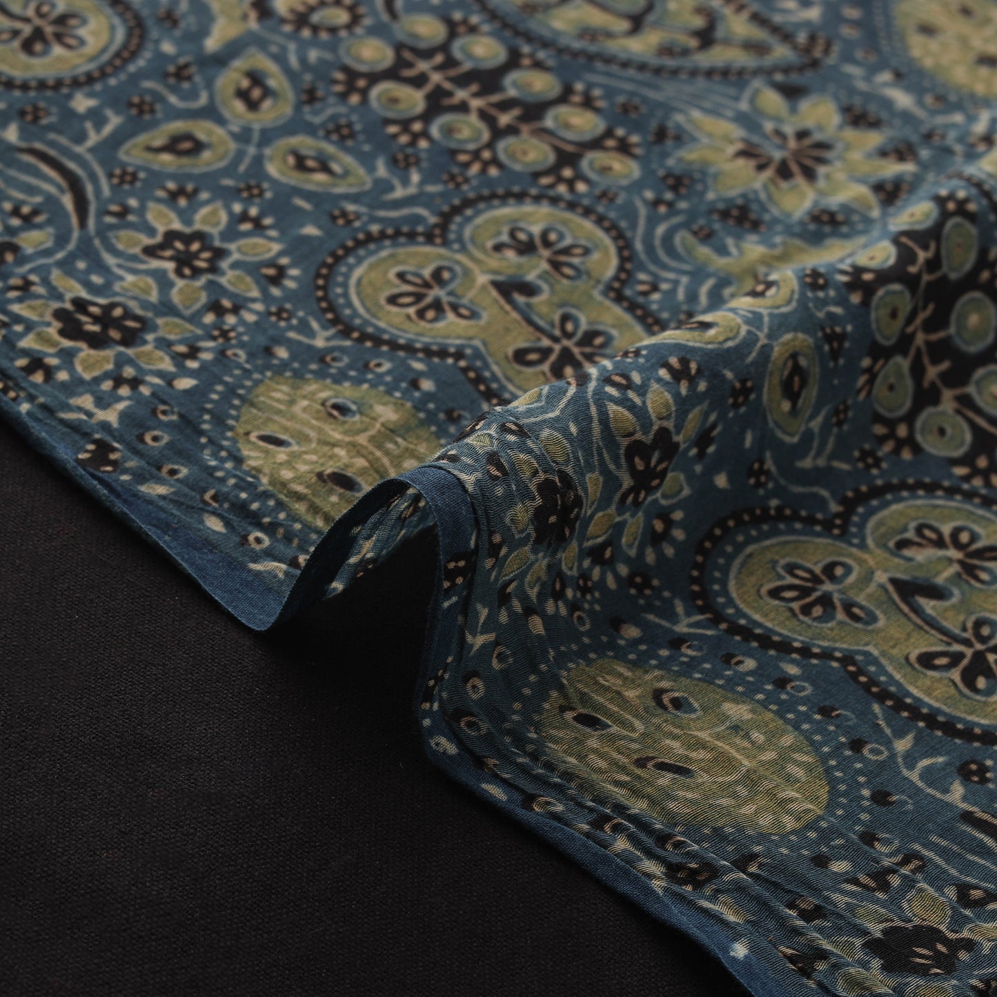 Ajrakh Hand Block Prints Pure Handloom Chanderi Silk Fabric of Kutch 04