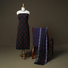 Black - Pochampally Ikat Weave 3pc Cotton Unstitched Dress Material Suit Set 38