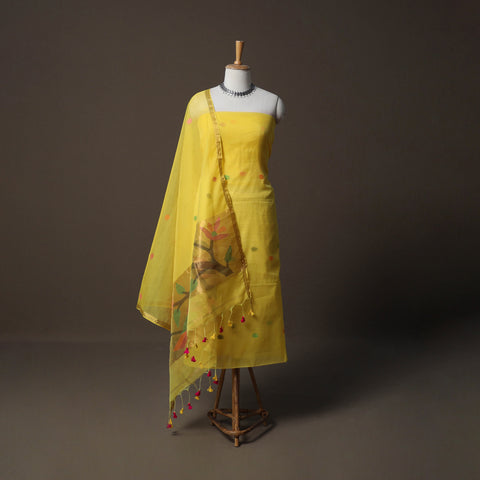 Handwoven Phulia Jamdani Muslin Silk 2pc Unstitched Dress Material Kurta Set 71