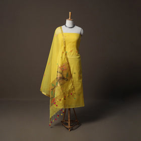 Handwoven Phulia Jamdani Muslin Silk 2pc Unstitched Dress Material Kurta Set 71