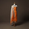 Orange - 2pc Handloom Maheshwari Silk Unstitched Dress Material Kurta Set with Resham Zari Border 30