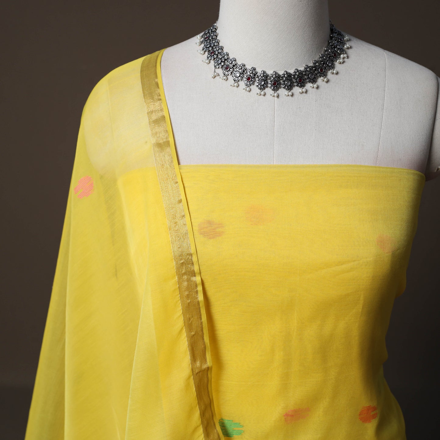 Handwoven Phulia Jamdani Muslin Silk 2pc Unstitched Dress Material Kurta Set 71