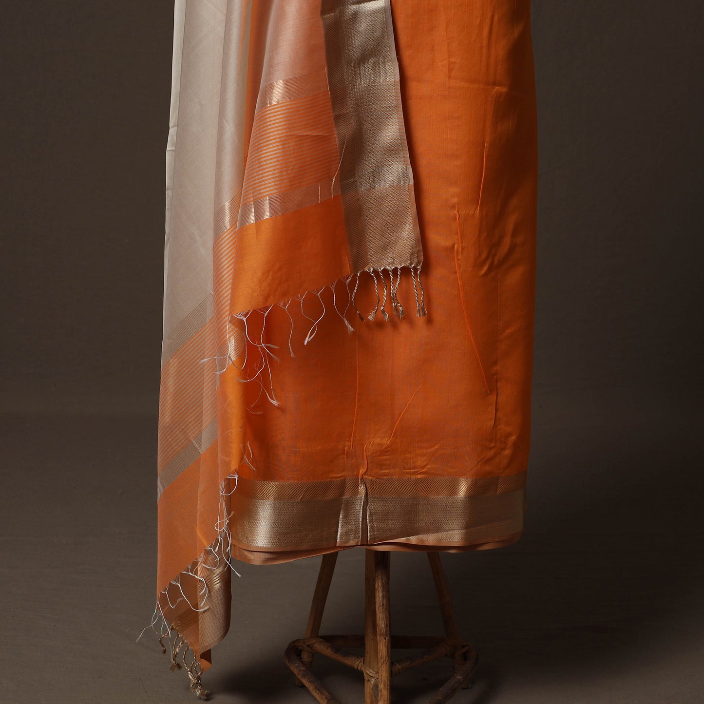 Orange - 2pc Handloom Maheshwari Silk Unstitched Dress Material Kurta Set with Resham Zari Border 30