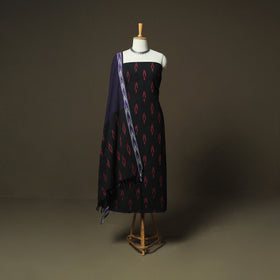 Black - Pochampally Ikat Weave 3pc Cotton Unstitched Dress Material Suit Set 38