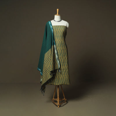 Green - Pochampally Ikat Weave 3pc Cotton Unstitched Dress Material Suit Set 39