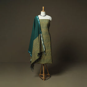 Green - Pochampally Ikat Weave 3pc Cotton Unstitched Dress Material Suit Set 39