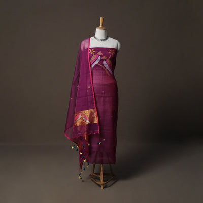 Handwoven Phulia Jamdani Muslin Silk 2pc Unstitched Dress Material Kurta Set 72