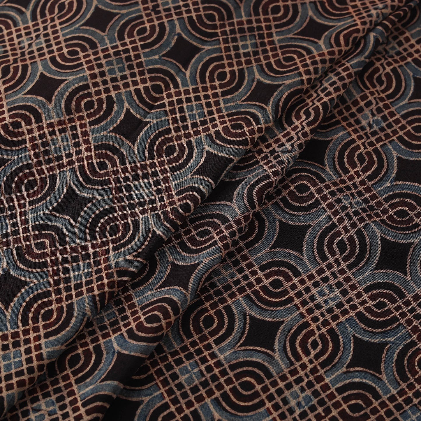 Ajrakh Hand Block Prints Pure Handloom Chanderi Silk Fabric of Kutch 06