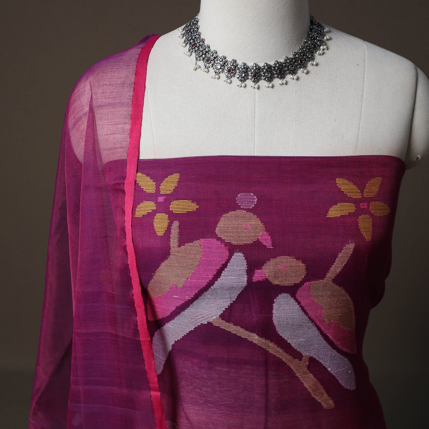 Handwoven Phulia Jamdani Muslin Silk 2pc Unstitched Dress Material Kurta Set 72