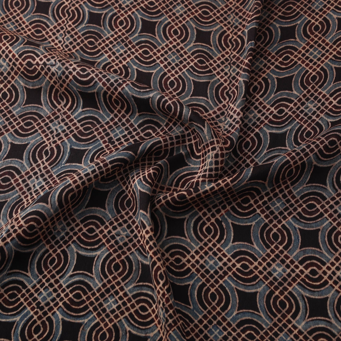 Ajrakh Hand Block Prints Pure Handloom Chanderi Silk Fabric of Kutch 06