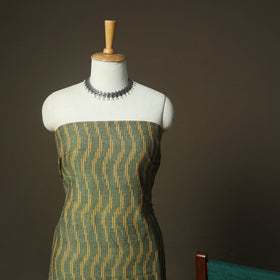 Green - Pochampally Ikat Weave 3pc Cotton Unstitched Dress Material Suit Set 39