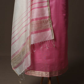 Pink - 2pc Handloom Maheshwari Silk Unstitched Dress Material Kurta Set with Zari Border 31