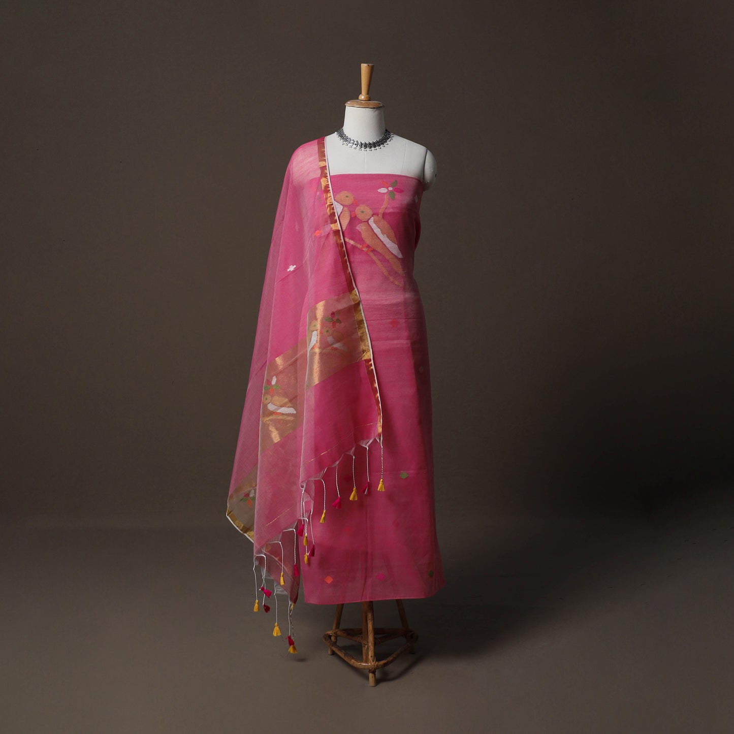 Handwoven Phulia Jamdani Muslin Silk 2pc Unstitched Dress Material Kurta Set 73