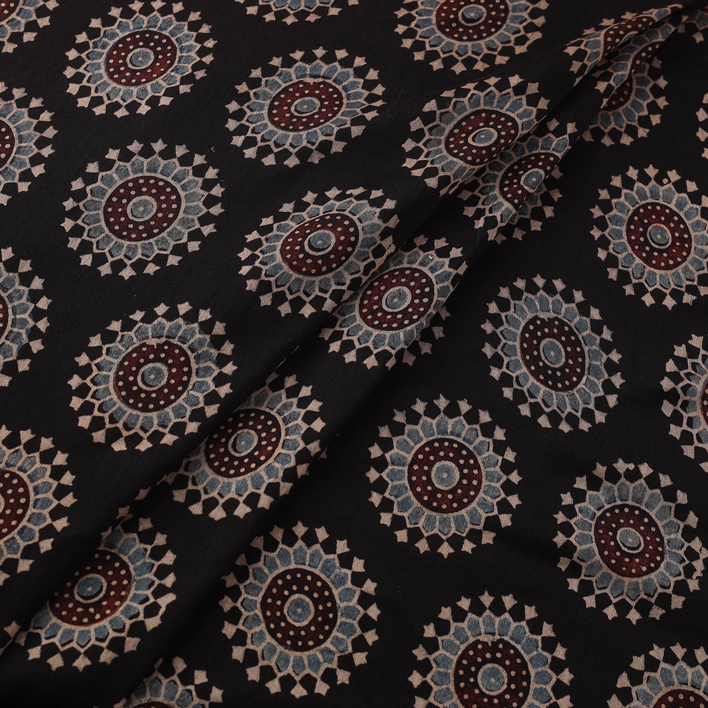 Ajrakh Hand Block Prints Pure Handloom Chanderi Silk Fabric of Kutch 07