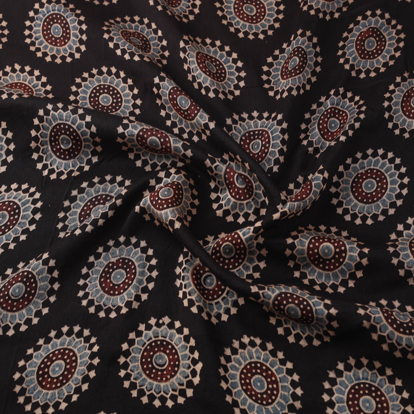 Ajrakh Hand Block Prints Pure Handloom Chanderi Silk Fabric of Kutch 07