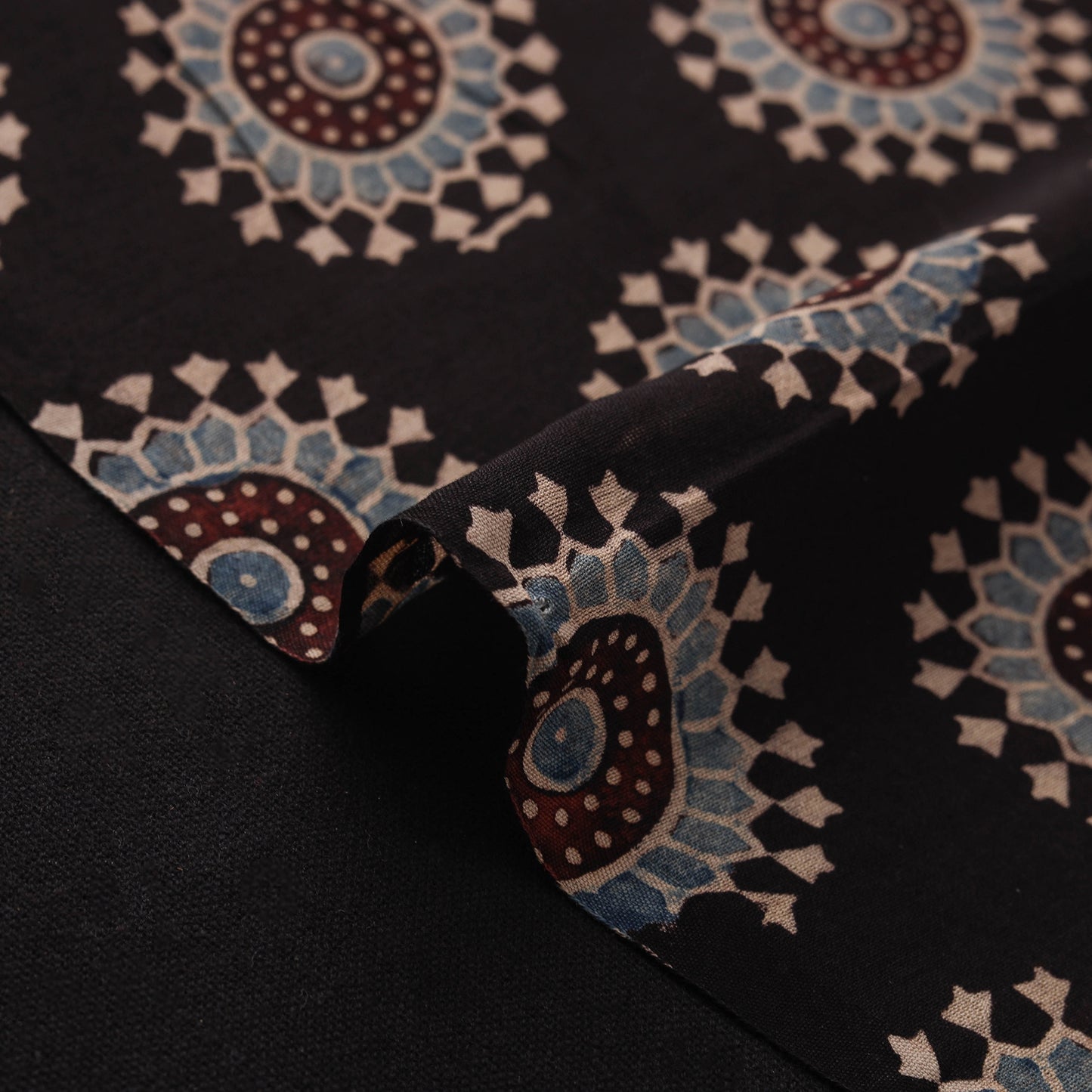 Ajrakh Hand Block Prints Pure Handloom Chanderi Silk Fabric of Kutch 07