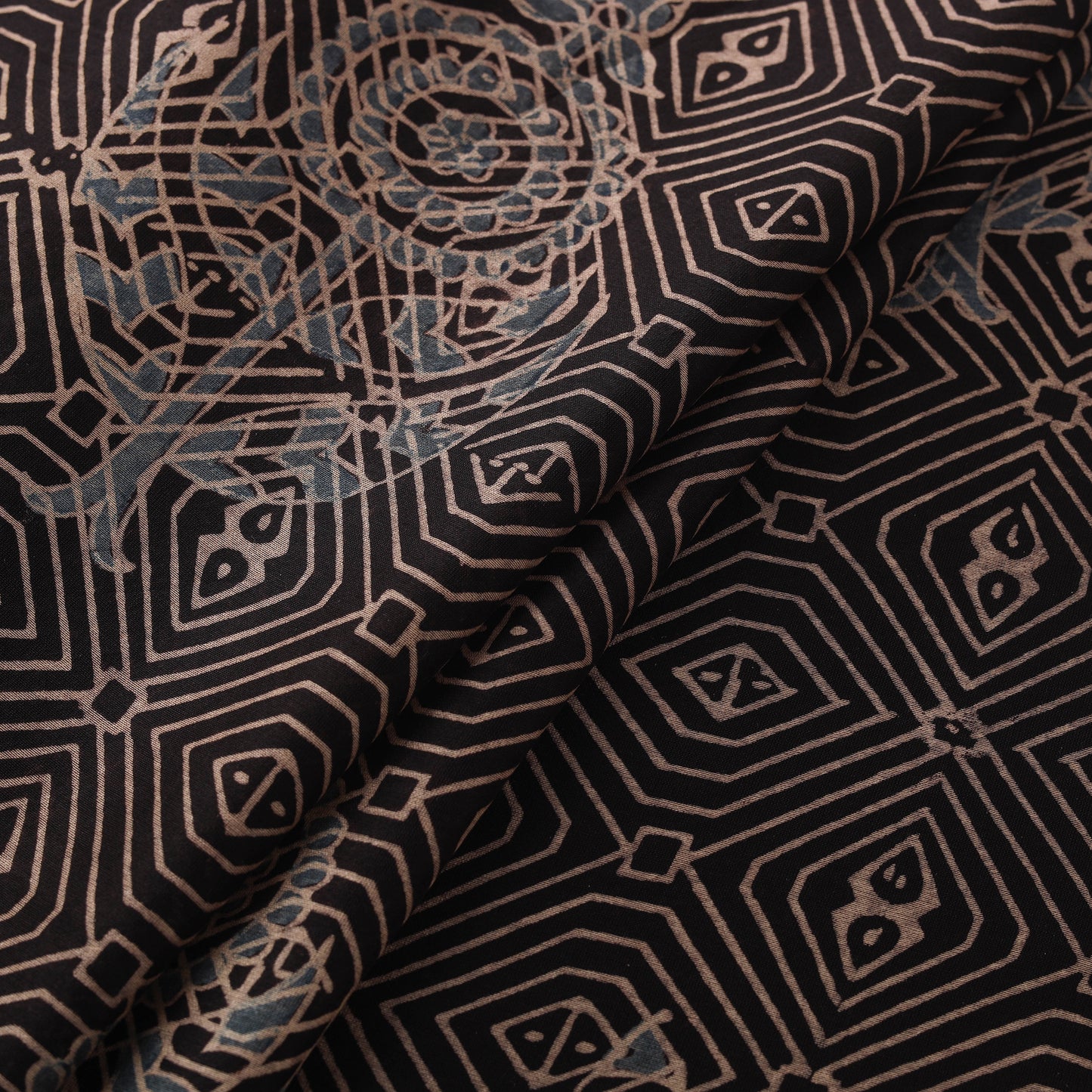 Ajrakh Hand Block Prints Pure Handloom Chanderi Silk Fabric of Kutch 08