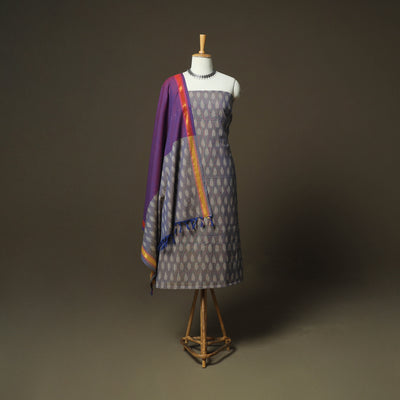 Grey - Pochampally Ikat Weave 3pc Cotton Unstitched Dress Material Suit Set 41