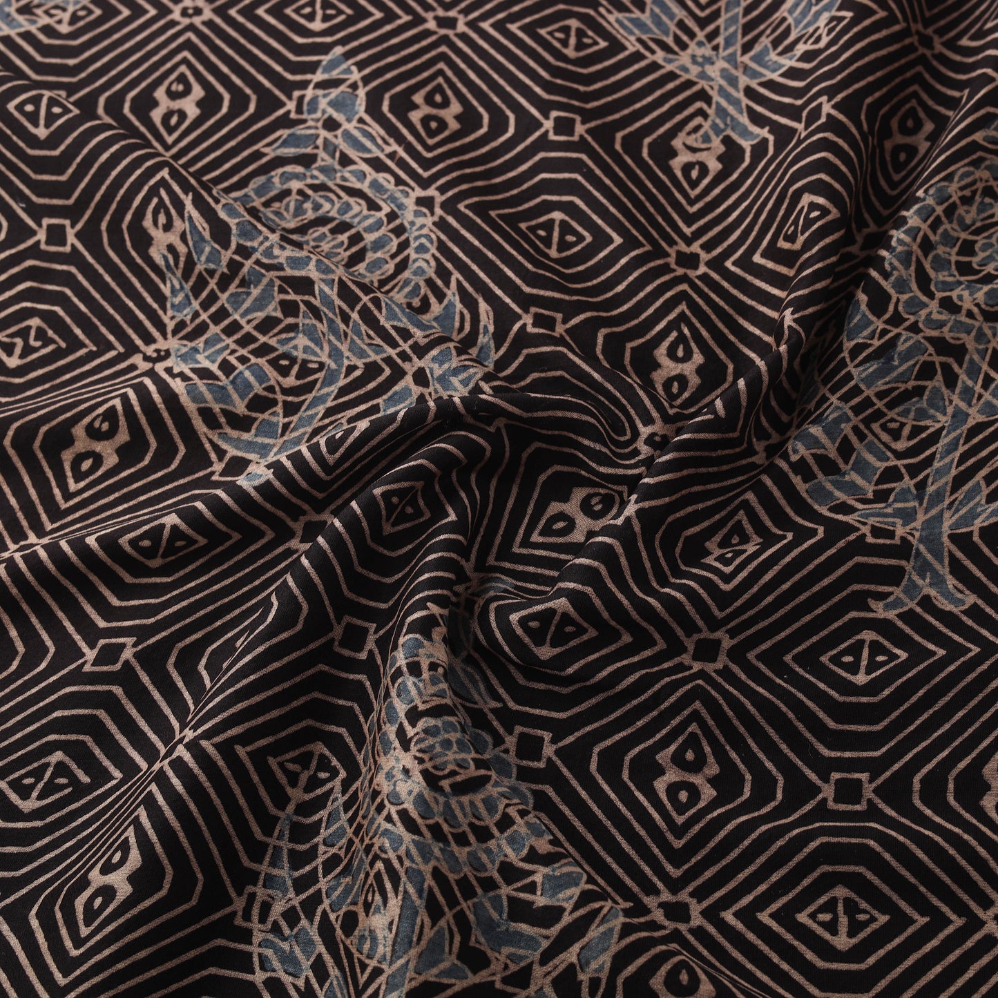 Ajrakh Hand Block Prints Pure Handloom Chanderi Silk Fabric of Kutch 08