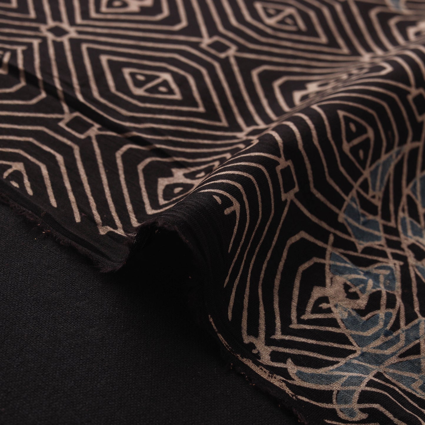 Ajrakh Hand Block Prints Pure Handloom Chanderi Silk Fabric of Kutch 08