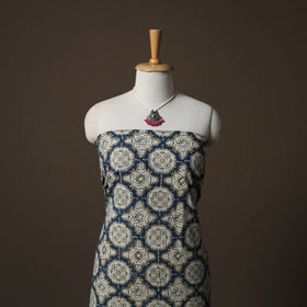 Ajrakh Hand Block Print Natural Dyed 2pc Cotton Unstitched Dress Material Kurta Set with Jewellery 04