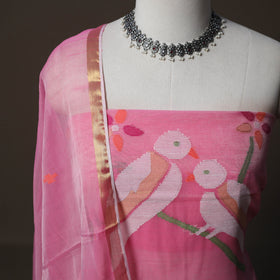 Handwoven Phulia Jamdani Muslin Silk 2pc Unstitched Dress Material Kurta Set 75